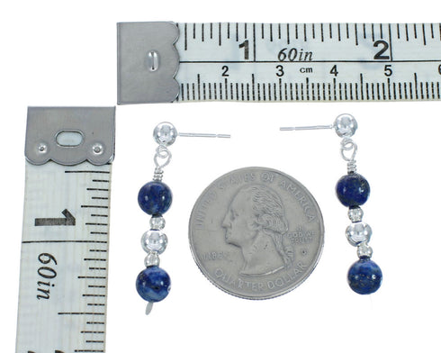 Native American Dangle Sterling Silver Lapis Bead Earrings X10155